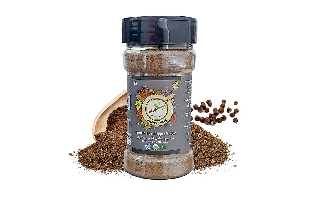 Orgabite Organic Black Pepper Powder    Plastic Jar  100 grams